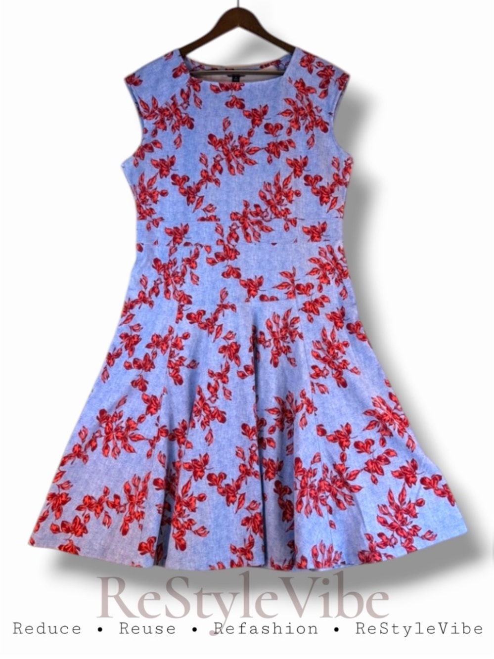 LANDS’ END Women’s Size XL 18 Dress Skater Style Mini Length Floral Stretch